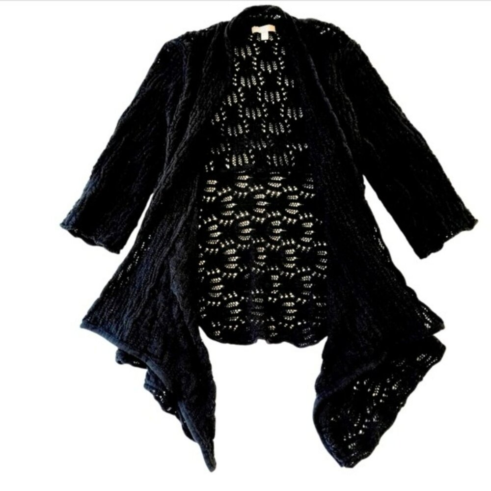 Woman Within Women's Open Front Cardigan Sweater Black Size 1X Long Flowy Knit - Picture 9 of 16